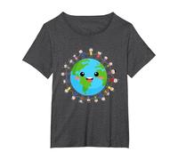 Feliz Día Nacional de la Tierra Niños Felices Alrededor del Mundo Camiseta, Mujer Tallas Grandes, Jaspeado Oscuro, 1XL Grande