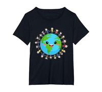Feliz Día Nacional de la Tierra Niños Felices Alrededor del Mundo Camiseta, Mujer Tallas Grandes, Negro, 1XL Grande
