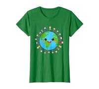 Feliz Día Nacional de la Tierra Niños Felices Alrededor del Mundo Camiseta, Mujer, Verde Kelly, S