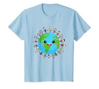 Feliz Día Nacional de la Tierra Niños Felices Alrededor del Mundo Camiseta, Niños, Azul Bebé, 4 años