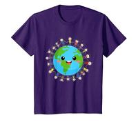 Feliz Día Nacional de la Tierra Niños Felices Alrededor del Mundo Camiseta, Niños, Morado, 2 años