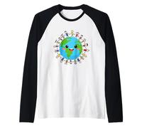 Feliz Día Nacional de la Tierra Niños felices en todo el mundo Camiseta Manga Raglan