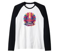 Feliz Diwali Diya Lámpara Festival de Luces Arte Camiseta Manga Raglan