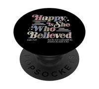 Feliz es la Que creyó Lucas 1:45 Fe Cristiana Religión PopSockets PopGrip Adhesivo