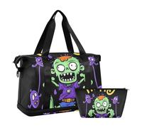 Feliz Halloween Caricatura linda zombie bolsa de viaje de gran tamaño bolsa deportiva de fin de semana/noche con correa ajustable de yoga plegable, feliz Halloween dibujos animados lindo zombi, 1,