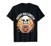 Feliz Halloween Esqueleto con Calabaza Lindo Espeluznante Camiseta