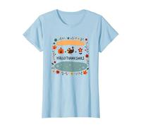 Feliz Hola Gracias. Otoño Invierno Primavera Vacaciones Camiseta, Mujer, Azul Bebé, 3XL