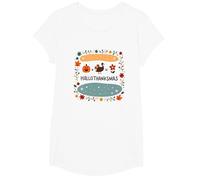 Feliz Hola Gracias. Otoño Invierno Primavera Vacaciones Camiseta, Niñas, Blanco, XS