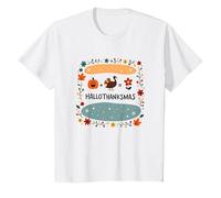 Feliz Hola Gracias. Otoño Invierno Primavera Vacaciones Camiseta, Niños, Blanco, 4 años