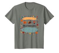 Feliz Hola Gracias. Otoño Invierno Primavera Vacaciones Camiseta, Niños, Verde Militar Jaspeado, 8 años