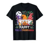Feliz Hola GraciasMas Gnomos Halloween Acción de Gracias Navidad Camiseta