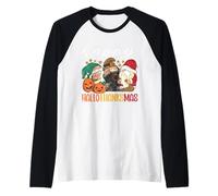 Feliz Hola Graciassmas Halloween Acción de Gracias Navidad Gnomos Camiseta Manga Raglan