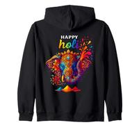 Feliz Holi Festival India Hindú Colores Primavera Mujer Elefante Sudadera con Capucha