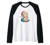 Feliz María de Nazaret con Sombrero Festivo de Santa Disfraz Camiseta Manga Raglan