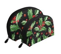 Feliz Navidad Acebo, Bolsa de Maquillaje de Concha, Monedero pequeño para Mujer, Bolsa de artículos de tocador, Bolsa de cosméticos, 2 Piezas