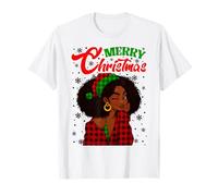 Feliz Navidad Afro Girls Mujeres & Santa Hat Rojo Verde Plaid Camiseta