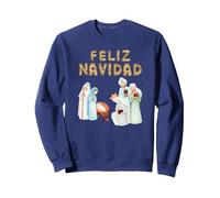 Feliz Navidad Bebe Jesús, María, José, Los Tres Reyes Mago Sudadera, Unisex para Adultos, Azul Marino, S