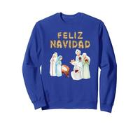 Feliz Navidad Bebe Jesús, María, José, Los Tres Reyes Mago Sudadera, Unisex para Adultos, Azul Real, L