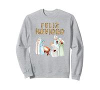 Feliz Navidad Bebe Jesús, María, José, Los Tres Reyes Mago Sudadera, Unisex para Adultos, Gris Jaspeado, L