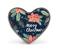 Feliz Navidad Hojas de acebo Poinsettias Broche en forma de corazón Insignia de metal Pin de solapa Chaqueta Sombrero Bolso Accesorios