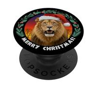 Feliz Navidad León Africano Kruger Safari Holiday Funny PopSockets PopGrip Adhesivo