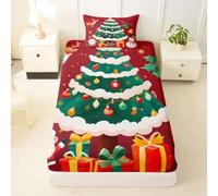 Feliz Navidad Sábana bajera tamaño S lindo muñeco de nieve ciervo Santa Claus edredón 1 funda de almohada para dormitorio tema de Navidad juego de ropa de cama para niños niñas