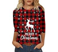 Feliz Navidad Sudadera para Mujeres Bloque de Color Navidad Copo de Nieve Estampado Manga Larga Top Camiseta Peto Mujer Corto, Vino, M