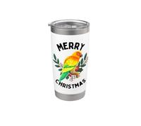 Feliz Navidad Tropical Sun Conure Acuarela Vaso térmico de acero inoxidable de doble pared