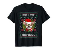 Feliz Navidog Chihuahua Dog Santa Hat Ugly Christmas Sweater Camiseta