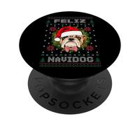 Feliz Navidog Pit Bull Dog Santa Hat Ugly Christmas Sweater PopSockets PopGrip Adhesivo