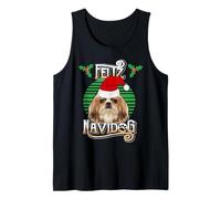 Feliz Navidog Shih Tzu - Gorro de Papá Noel para Perro Camiseta sin Mangas