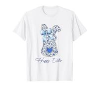 Feliz Pascua Chinoiserie Conejo Azul Floral Mujer Niña Camiseta