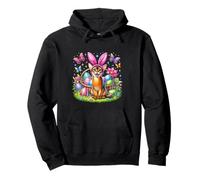 Feliz Pascua Cute Bunny Abyssinian Cat Canasta de huevos de Sudadera con Capucha