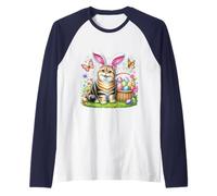 Feliz Pascua Cute Bunny American Shorthair Cat Canasta de Camiseta Manga Raglan