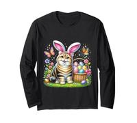 Feliz Pascua Cute Bunny American Shorthair Cat Canasta de Manga Larga
