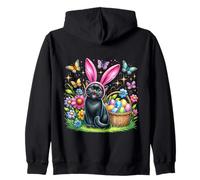 Feliz Pascua Cute Bunny Bombay Cat Canasta de huevos de Sudadera con Capucha
