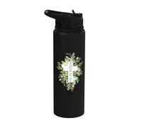Feliz Pascua Floral He Is Risen Jesus Cross Spring Church Stainless Steel Insulated Water Bottle