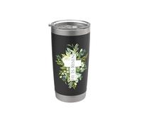 Feliz Pascua Floral He Is Risen Jesus Cross Spring Church Vaso térmico de acero inoxidable de doble pared