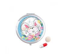 Feliz Pascua religión festival lindo conejito Travel bolsillo píldora caso medicina dispensador espejo regalo caja de almacenamiento