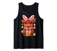 Feliz Pascua Vaca de Las Tierras Altas Heifer Día de Pascua Granjero Vaquera Camiseta sin Mangas