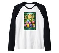 Feliz Pascua Vibrante Naturaleza Huevo Escena Camiseta Manga Raglan