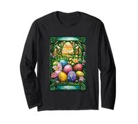 Feliz Pascua Vibrante Naturaleza Huevo Escena Manga Larga