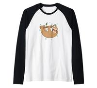 Feliz Perezoso Colgando en la Rama Camiseta Manga Raglan