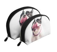 Feliz Perro Curioso Bulldog Francés, Bolsa de Maquillaje de Concha, Monedero pequeño para Mujer, Bolsa de artículos de tocador, Bolsa de cosméticos, 2 Piezas