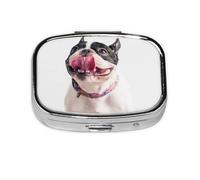 Feliz Perro Curioso Bulldog Francés, Pastillero cuadrado para bolsillo o monedero, pequeño contenedor de pastillas, organizador de pastillas de viaje