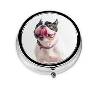 Feliz Perro Curioso Bulldog Francés, Pastillero, Pastillero redondo Pequeño contenedor de pastillas Organizador de pastillas de viaje