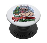 Feliz Pug Pugmas Pugopotamus Perro Gracioso Navidad PopSockets PopGrip Adhesivo