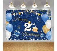 Feliz Segundo cumpleaños telón de Fondo de decoración de Fiesta Pancarta para niño/niña Feliz 2 años Cartel de Tela, Fondo de fotografía Azul decoración de Mesa de Fiesta de Segundo cumpleaños