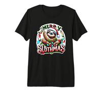 Feliz Slothmas Divertido Perezoso Envuelto En Luces De Navidad Juego De Palabra Camiseta Premium