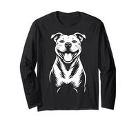 Feliz Sonriente Pitbull Terrier Línea Arte Gráfico Ilustración Manga Larga